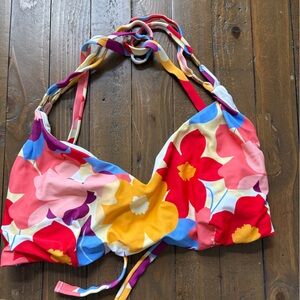 TIME AND TRUE  swimsuit top Red, Yellow, Pink Floral
